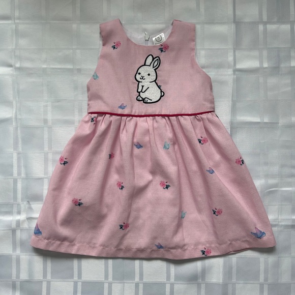 Rose Lightweight Pink Fit and Flare Butterfly Print Dress with Bunny Decal - Picture 12 of 12